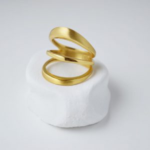 Sterling Silver Crescent 3 Loops Gold Plated Ring