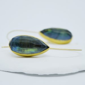 Gold Plated Grande Spectrolite Gemstone Drop Earring