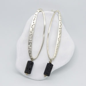 Sterling Silver Oval With Dots Lava Earrings