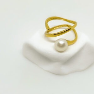 Gold Plated Contort Twist Pearl Ring