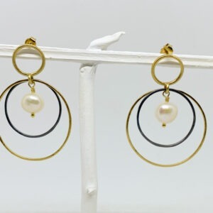 Gold Plated Shrinking Hoop Freshwater Pearl Earring
