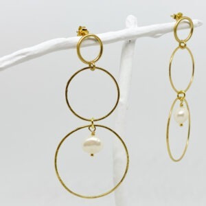 Gold Plated Hoop Trio Freshwater Pearl Earring