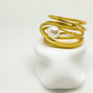 Gold Plated Quintuple Loop Pearl Ring
