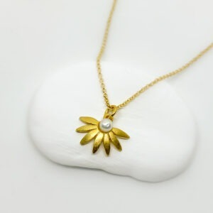 Gold Plated Half Flower Pearl Necklace