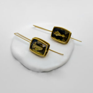 Gold Plated Graphic Rectangle Smoked Quartz Earring