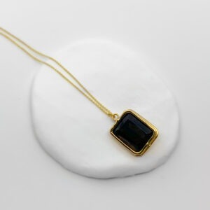 Gold Plated Graphic Rectangle Smoked Quartz Necklace