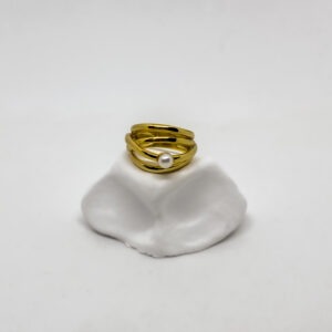 Gold Plated Thick Swirl Pearl Ring