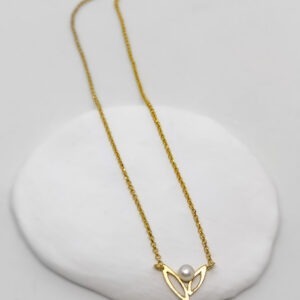 Gold Plated Twin Petal Pearl Necklace