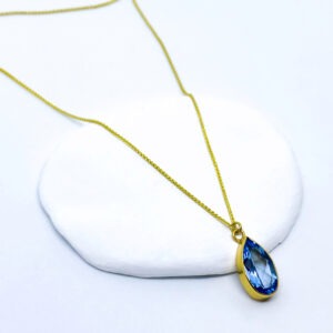 Yellow Gold Plated Drop Bright Blue Topaz Necklace