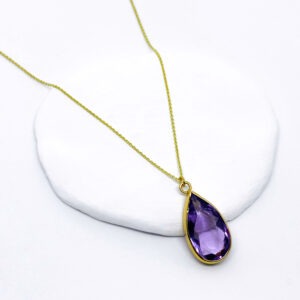 Gold Plated Drop Amethyst Necklace