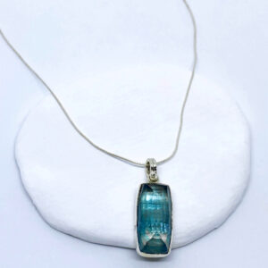 Sterling Silver Rectangular Apatite Necklace With Mother Of Pearl