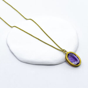 Yellow Gold Plated Contemporary Oval Amethyst Necklace