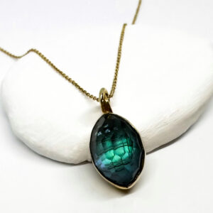 Unique Apatite and Mother of Pearl Navette Shaped Gold Plated Necklace