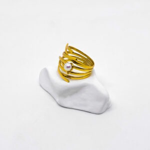 Yellow Gold Plated Contemporary Pearl Ring