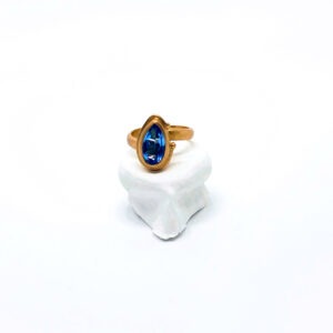One of a Kind Contemporary Drop Bright Blue Topaz Ring