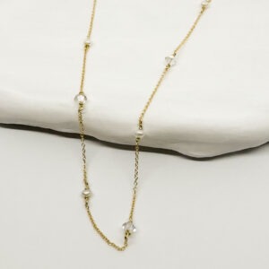 Delicate 14K Gold Pearls and Crystals Necklace