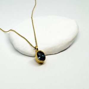 Subtle Oval Shaped London Blue Topaz Gold Plated Necklace