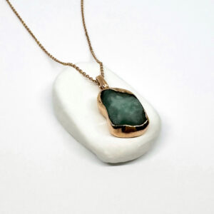 One of a Kind Emerald Druse Rose Gold Plated Necklace